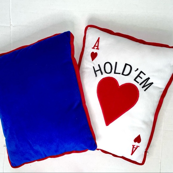 NWOT Collectible game room Texas Hold’em pair of plush pillows/red, white & blue - Picture 3 of 4